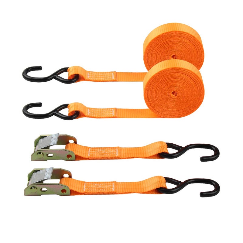 JCHL Cambuckle Tie Down Straps, 1" x20' Ratchet Lashing Straps with Coated S-Hooks, 1000lbs Capacity (Pack of 2) - Image 1